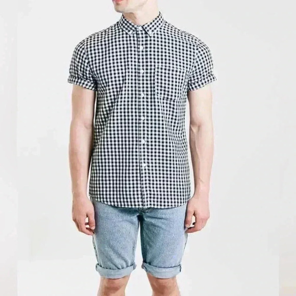 Topman Blackwhite Gingham Short Sleeve Casual Checkered Button down Shirt Size S - Picture 1 of 5